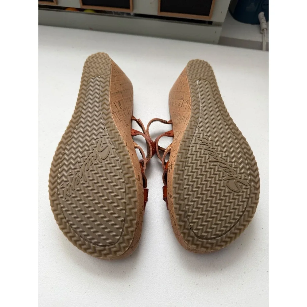 Skechers Cali Luxe Foam Womens Brown Strappy Cork Wedge Sandals Sz 8